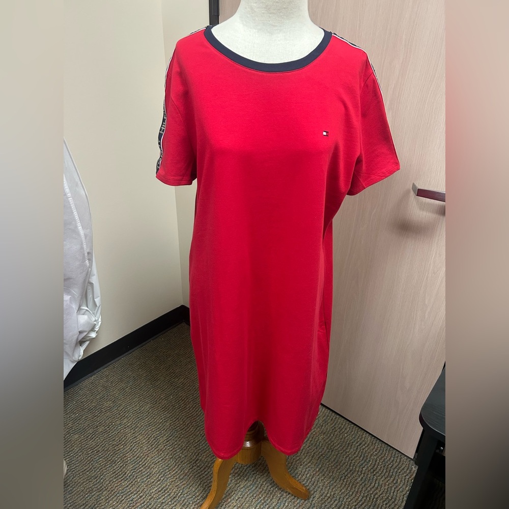 Tommy Hilfiger Red and Black Crew Neck T-Shirt Dress